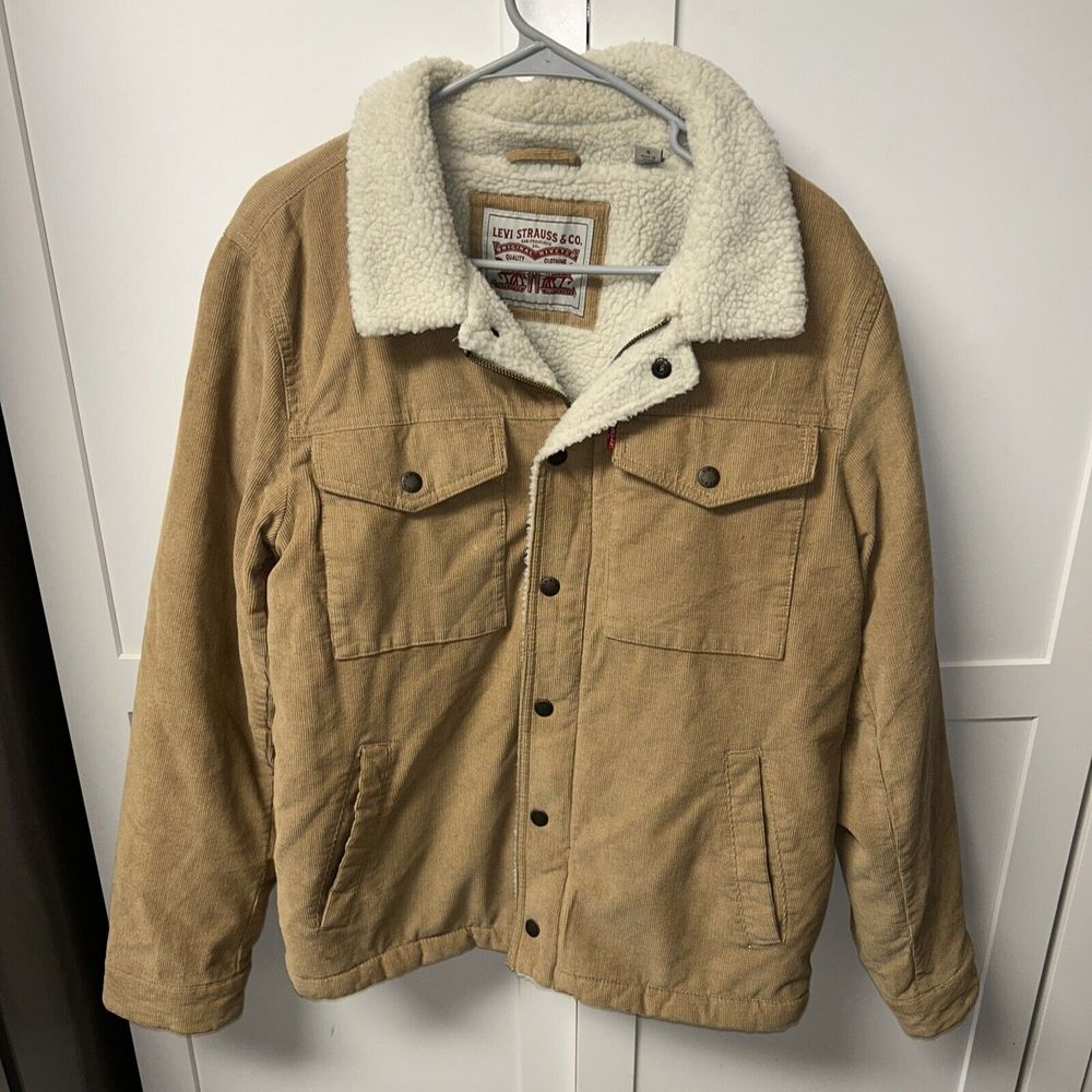 Levi's Men's Fleece Lined Corduroy Trucker Jacket Tan Small S